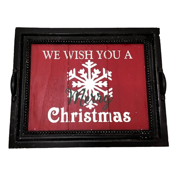 WONDERLAND- DECORATIVE WOOD "WE WISH YOU A CHRISTMAS" TRAY 15X19 - Picture 1 of 5
